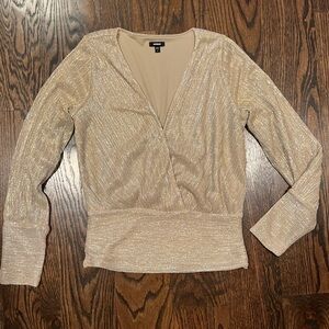 Express Gold Metallic Long Sleeve Surplice Top – Size S